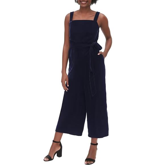 GAP Navy Blue Velvet Apron Wide-Leg Jumpsuit NWT - Picture 1 of 8